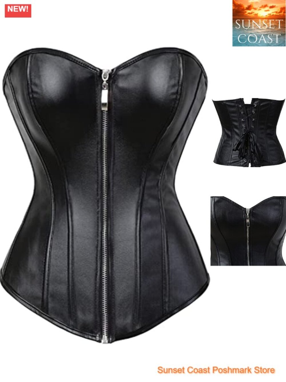 Faux Leather Corset Top Steampunk Bustier Zipper Pirate Costume